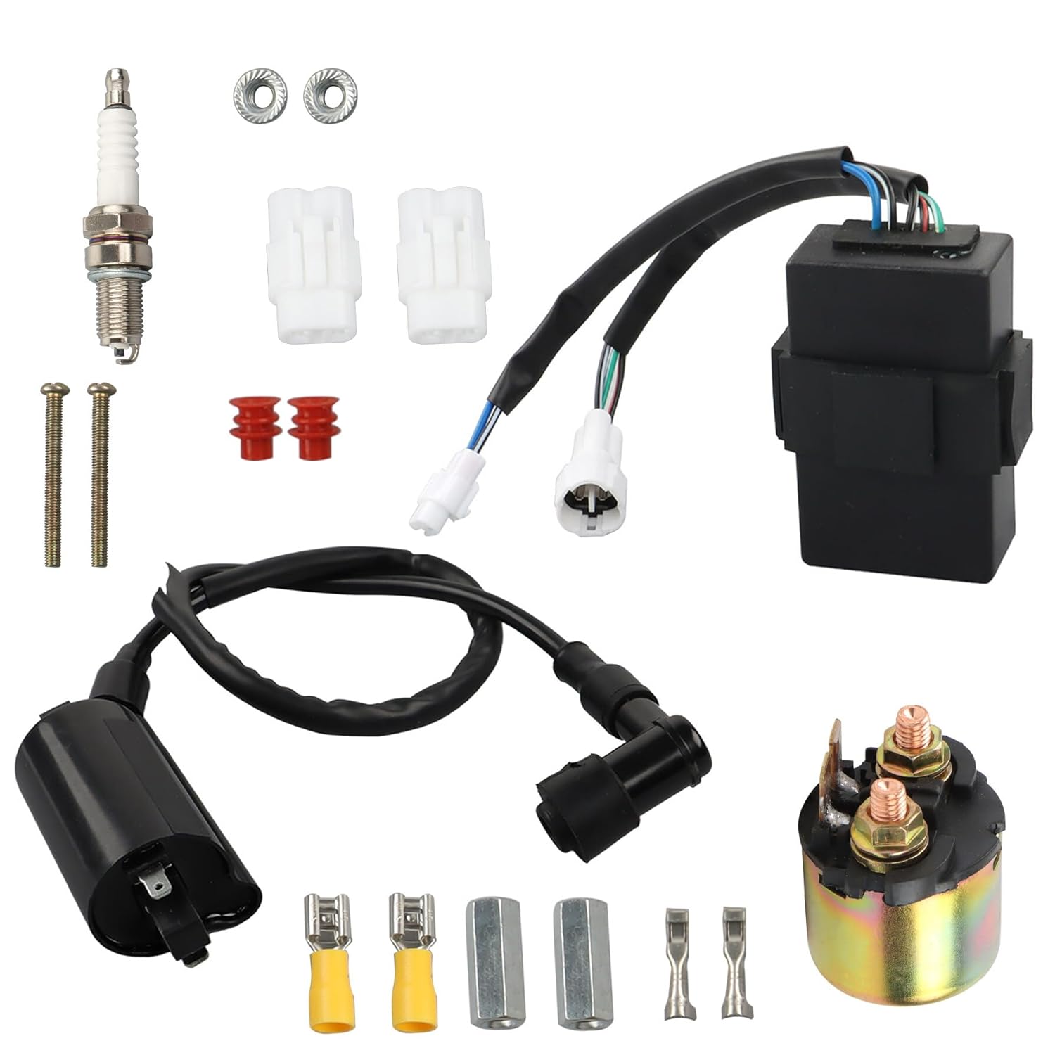 GXYWADY Ignition CDI Box&Ignition Coil&Starter Solenoid Relay Replacement for Bayou 300 KLF300 1989-2004 for 21119-1241 21119-1302 21119-1369
