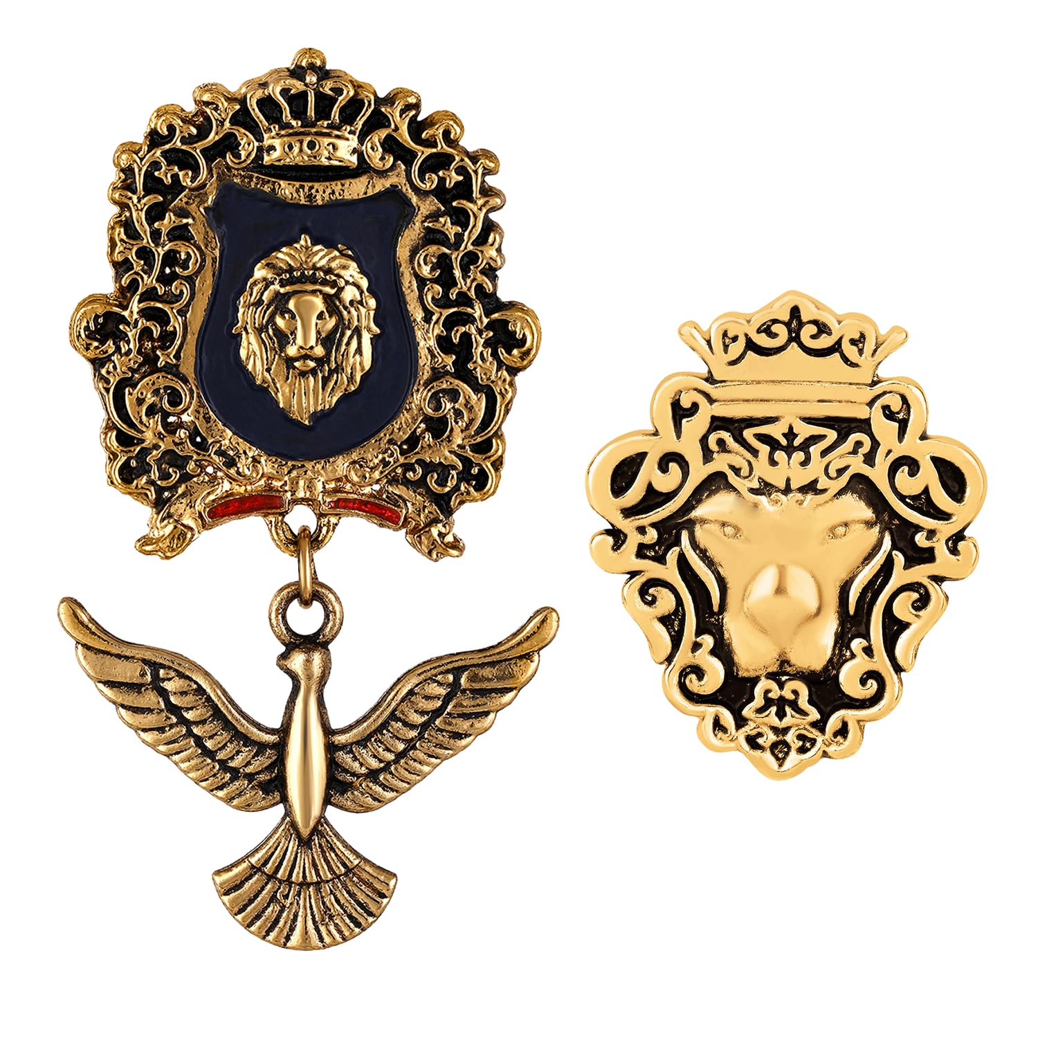 Combo of 2 Lion-Shaped Blazer and Shervani Wedding Brooches with Antique Gold Plating for Men (CO1105789G)