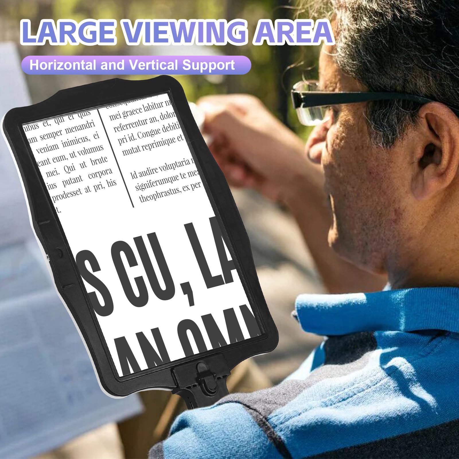Lupa grande manos libres con luz 50 LED ultrabrillantes, lupa de cuello manos libres con luz horizontal y vertical con cuello de ganso flexible para personas mayores, lectura, manualidades