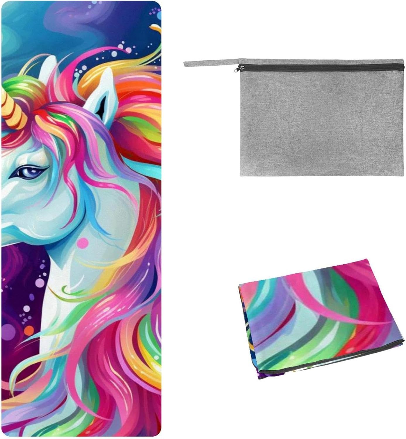 Yoga Towel, Rainbow Unicorn Pattern Non Slip Sweat Absorbent Hot Yoga Mat Towel for Hot Yoga, Pilates and Fitness - 72.8" x 26.8"