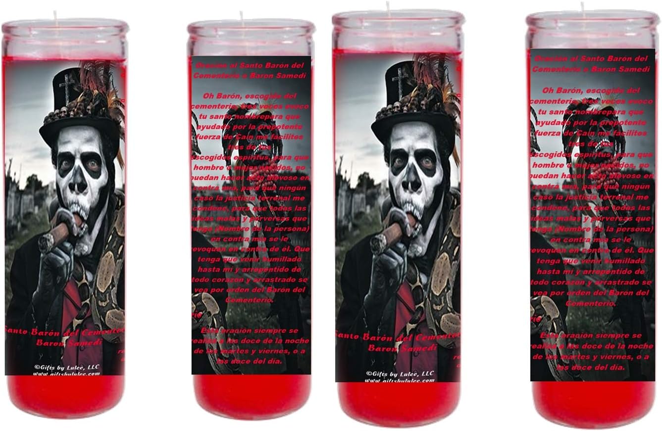 Gifts by Lulee, LLC El Baron del Cementerio Baron Samedi San Elias del Monte Carmelo 21 Divisiones de Voodoo Vudu Dominicano 2 0 4 Veladoras de Cristal (4)