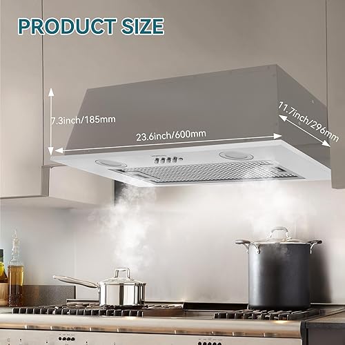 Miniatura 2 de Campana extractora integradainsertada de 400 CFM de 24 pulgadas, ventilación de cocina convertible con conductossin conductos con luces LED de 3