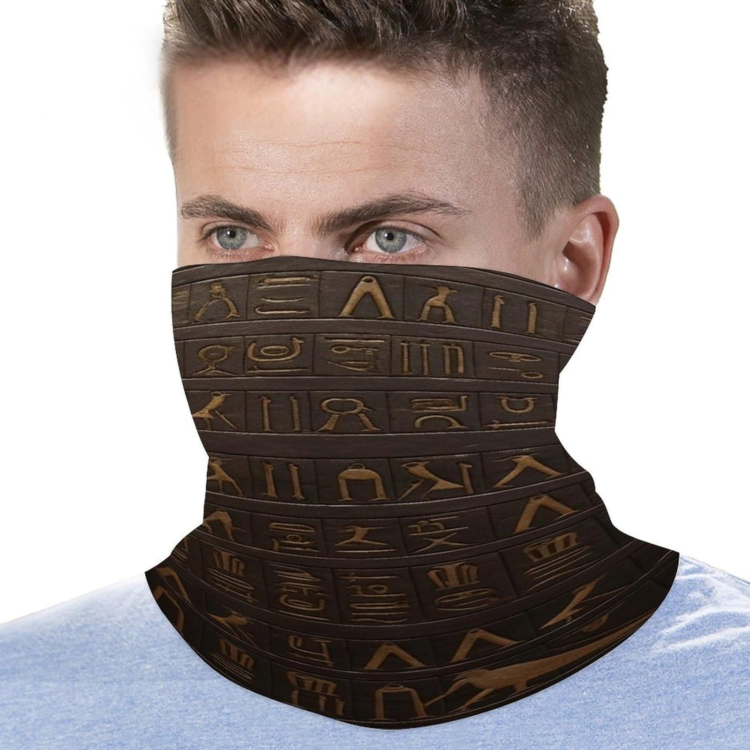 Ancient Egyptian Hieroglyph Neck Gaiter UV Protection Polyester Face Gaiter Breathable Quick Dry Head Wrap Multifunctional Stretchy Seamless Bandana for Outdoor Cycling Hiking Skiing Running