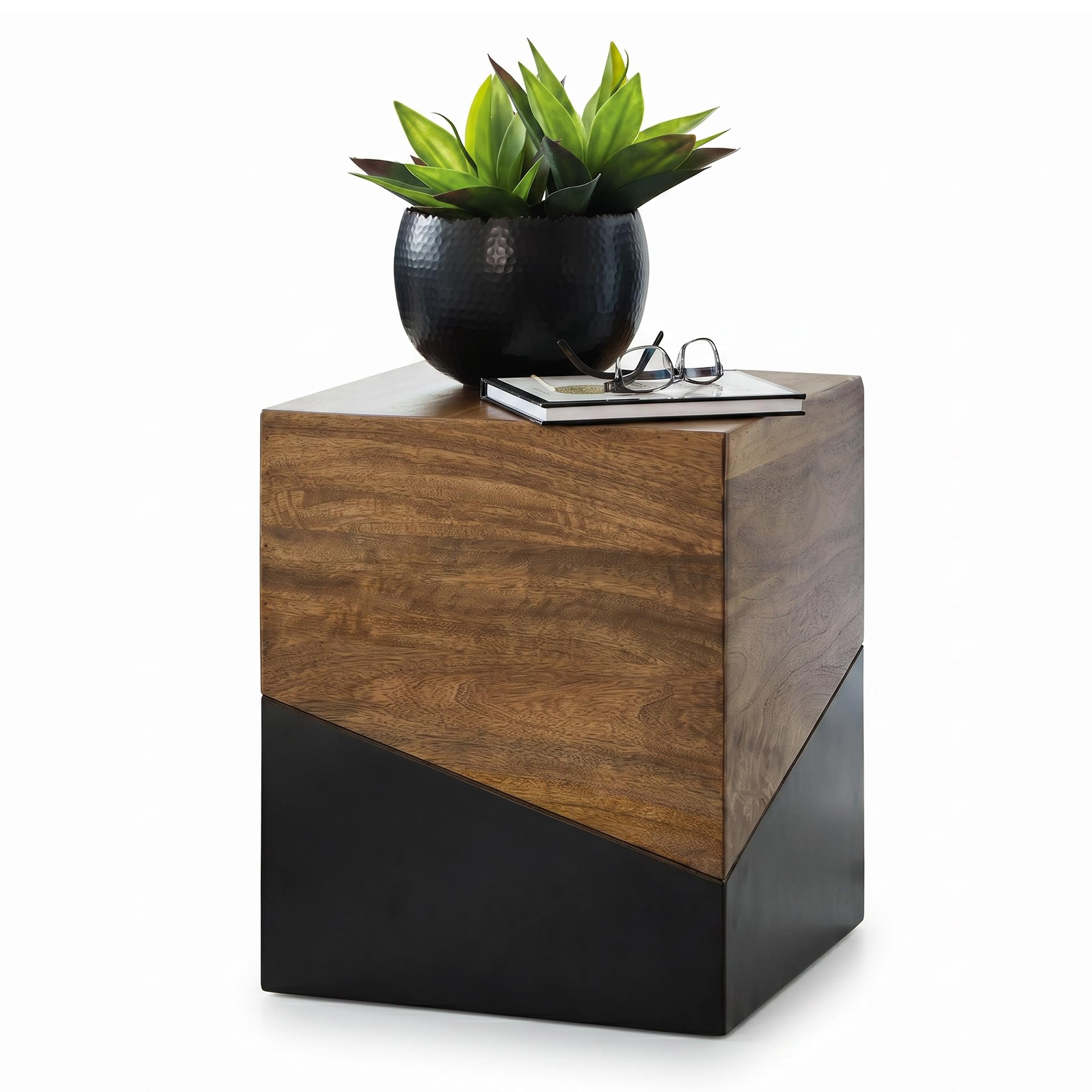Signature Design by Ashley Accent End Table, Trailbend, Brown/Gunmetal | Solid wood and engineered wood, No assembly required, 15-inch square footprint, Modern two-tone finish, Living room use