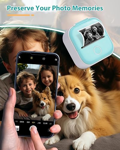 Miniatura 6 de COLORWING T02 Impresora térmica de calcomanías con 3 rollos de papel adhesivo, mini impresora de cápsulas de impresión, impresora inalámbrica sin