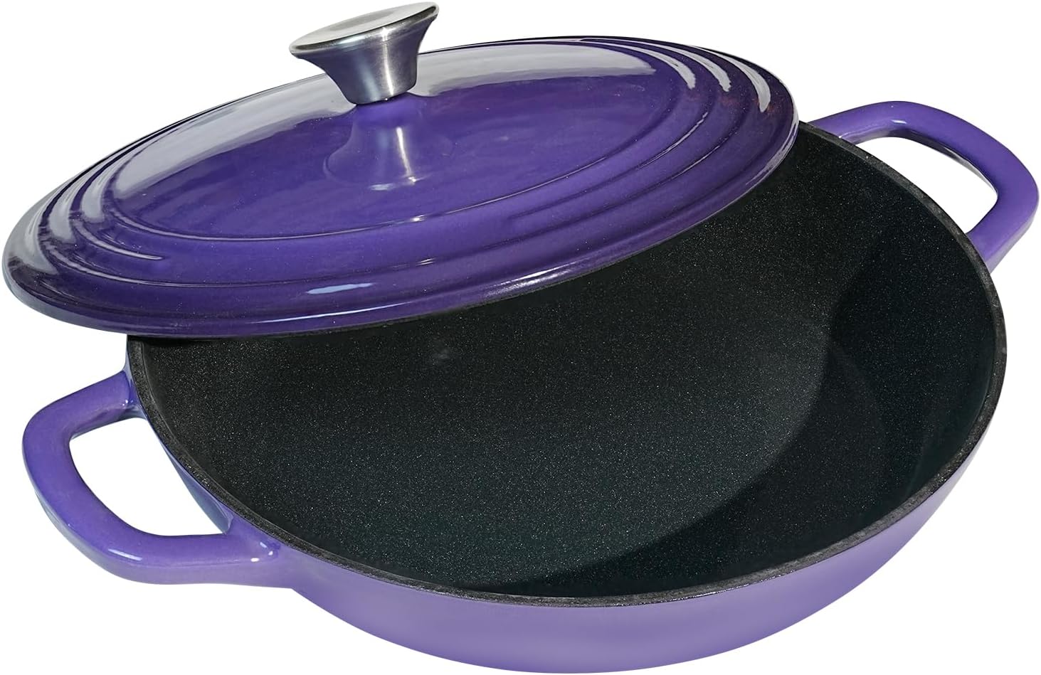 Braiser Enameled Cast Iron Braiser 2.25 qt Braiser Pan with Lid Purple Shallow Cast Iron Casserole Braiser Pan with Handels