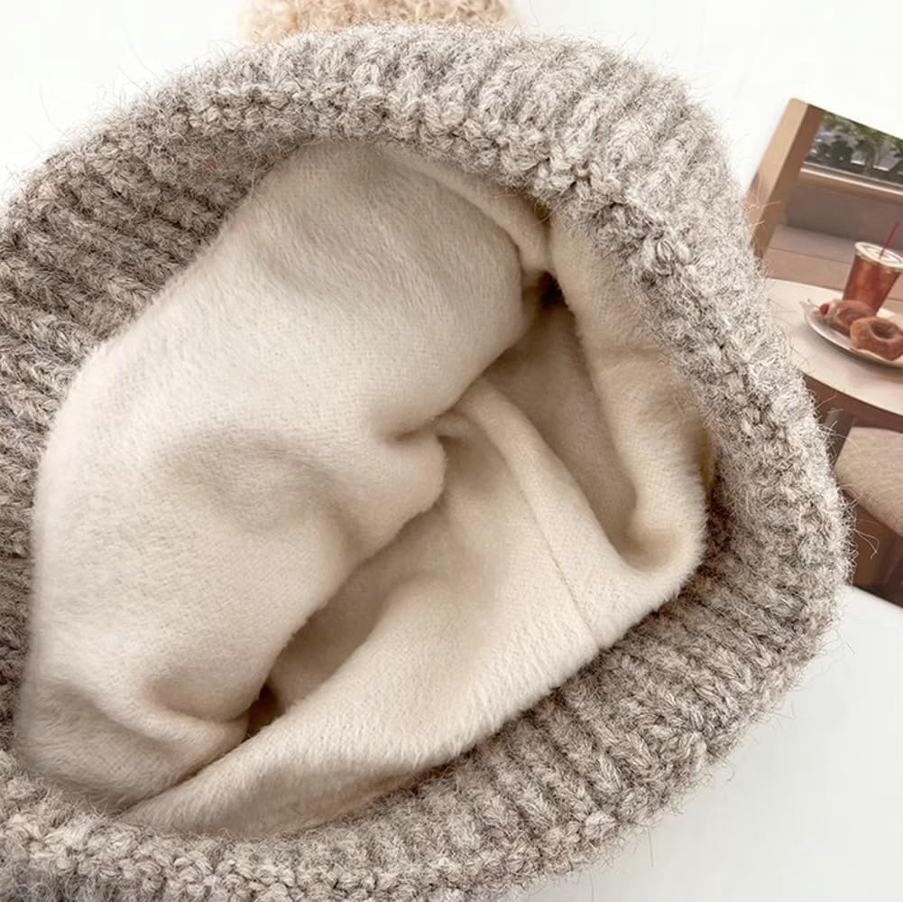 Crochet Beanie Bear Ear Cute Shape Knitted Hats Warm Plush Slouchy Winter Hat Skin-Friendly Fuzzy Animal Skull Cap - Image 7