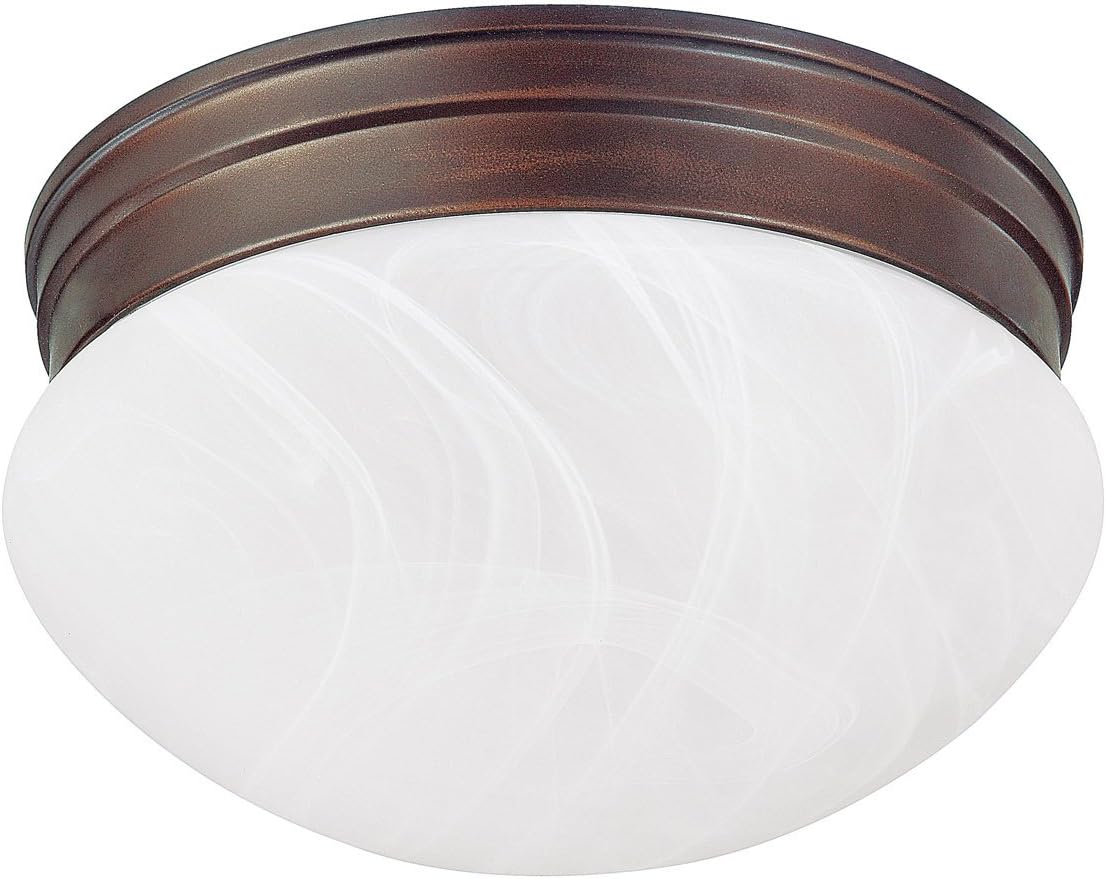 Capital Lighting 5676BB Scott White Faux Alabaster Glass Flush Mount Ceiling Light, 1-Light 60 Watt, 5" H x 7" W, Burnished Bronze