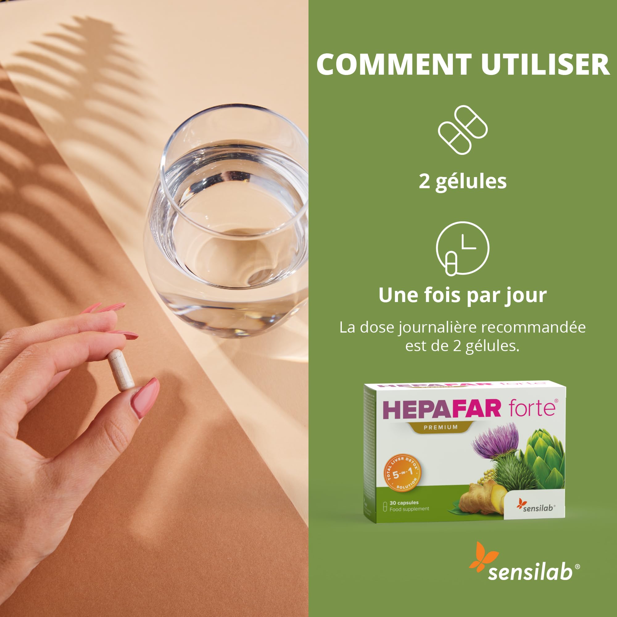 Hepafar Forte Premium Detox, Chardon-Marie, Artichaut, Complexe de Pissenlit, 60 gélules, Vitamine E, Phospholipides, Sensilab