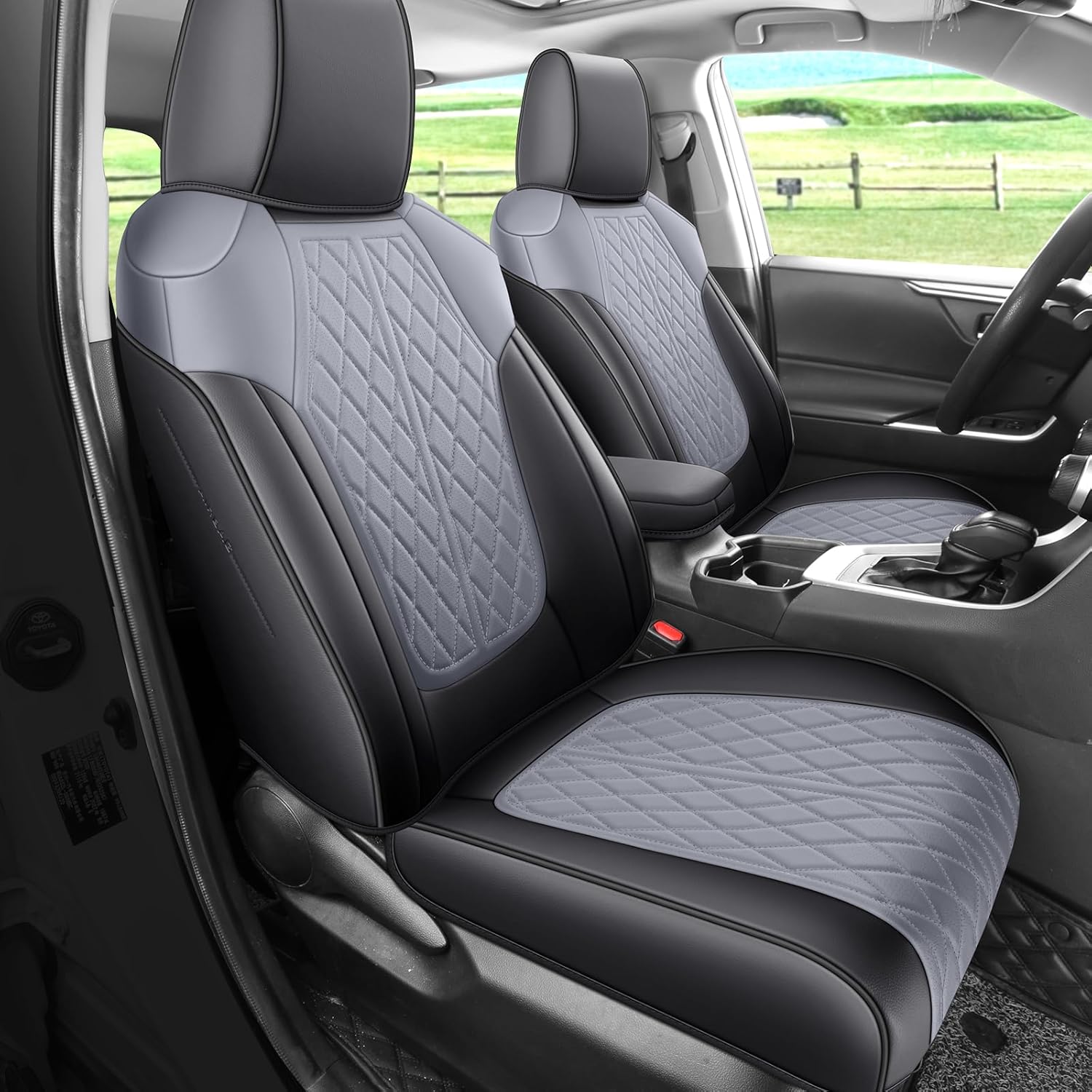 Rav4 Seat Covers Custom Fit for Toyota Rav4 Full Set Faux Leather Car Seat Covers Waterproof Full Coverage(Black & Grey, Gas Model 2019-2025 LE/XLE/Premium/Limited)