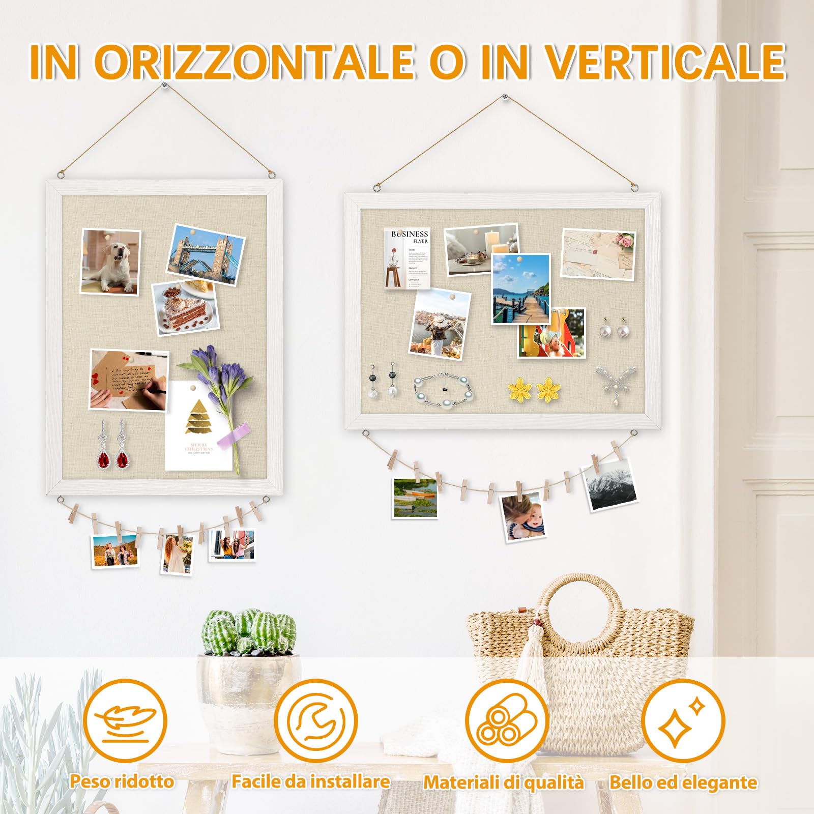 DOLLAR BOSS Bacheca in sughero con lino 30×40CM Lavagna in sughero piccola | bacheca in sughero bifacciale con legno cornice per casa, cucina e ufficio 1 pezzo