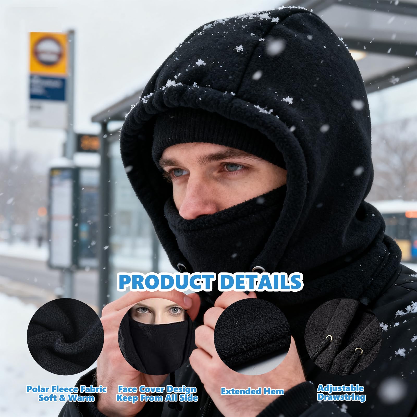 Pasamontañas Térmicos de Invierno, Multifuncional Prueba de Viento Cálido Máscara Ajustable, Mascarilla Moto Térmica Forro Polar para Mujeres Hombres Deportes Aire Libre Correr Esquí Ciclismo, Negro
