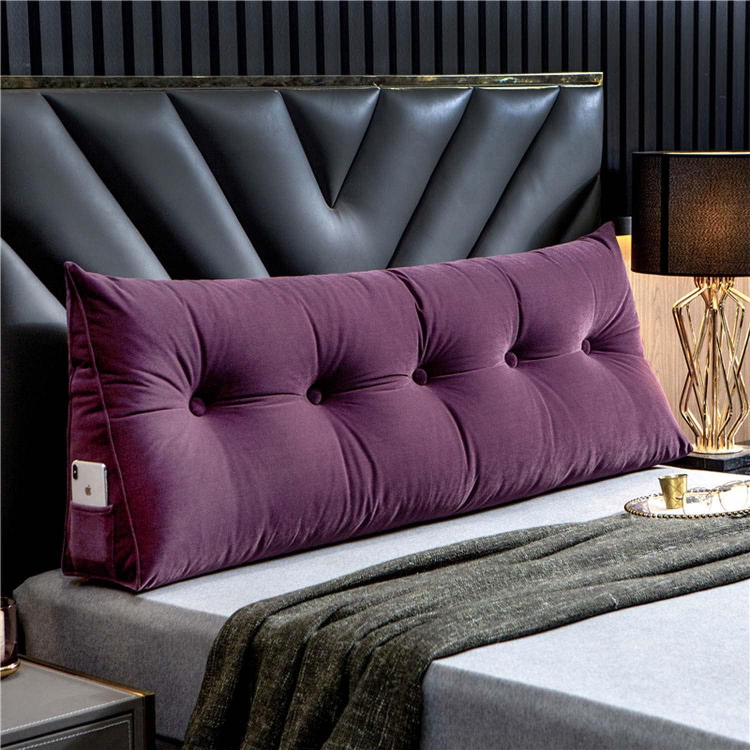 Luxury Headboard Pillow, Large Wedge Back Lumber Support Positioning Pillow With Pocket For Bed Sofa Tatami, Washable Daybed Triangle Bolster Cushion(100×50×20cm,Purple)