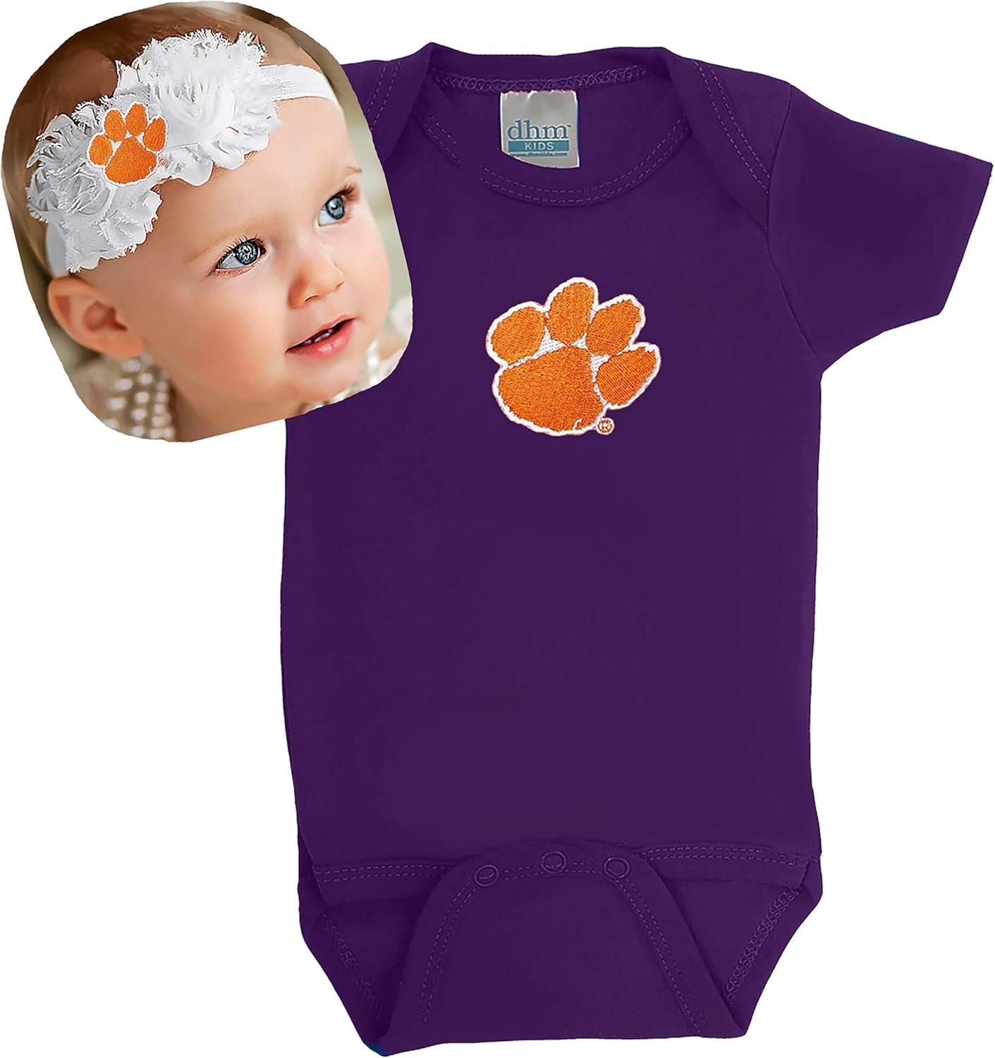 Clemson Tigers Baby Onesie and Shabby Flower Headband - Purple