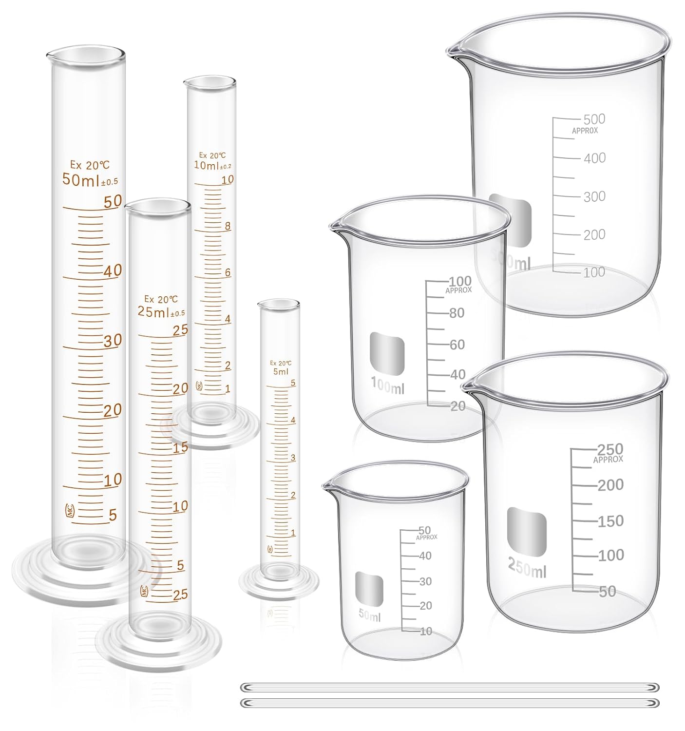 FOUR E'S SCIENTIFIC 5 Inch Magnetic Stirrer Hot Plate with Glass Beaker Set, Glass Graduated Cylinder
