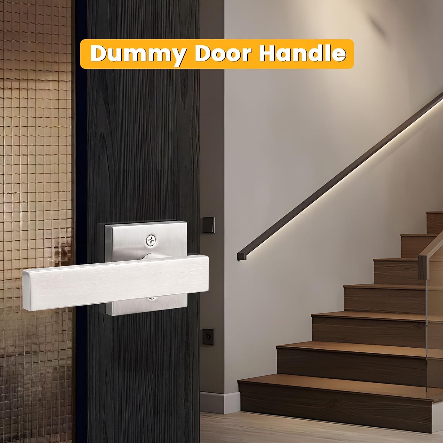 knobelite 2 Pack Dummy Door Handles,Stain Nickel Square Door Levers,Non-Turing Single Side Knob Pull for Closet French Doors