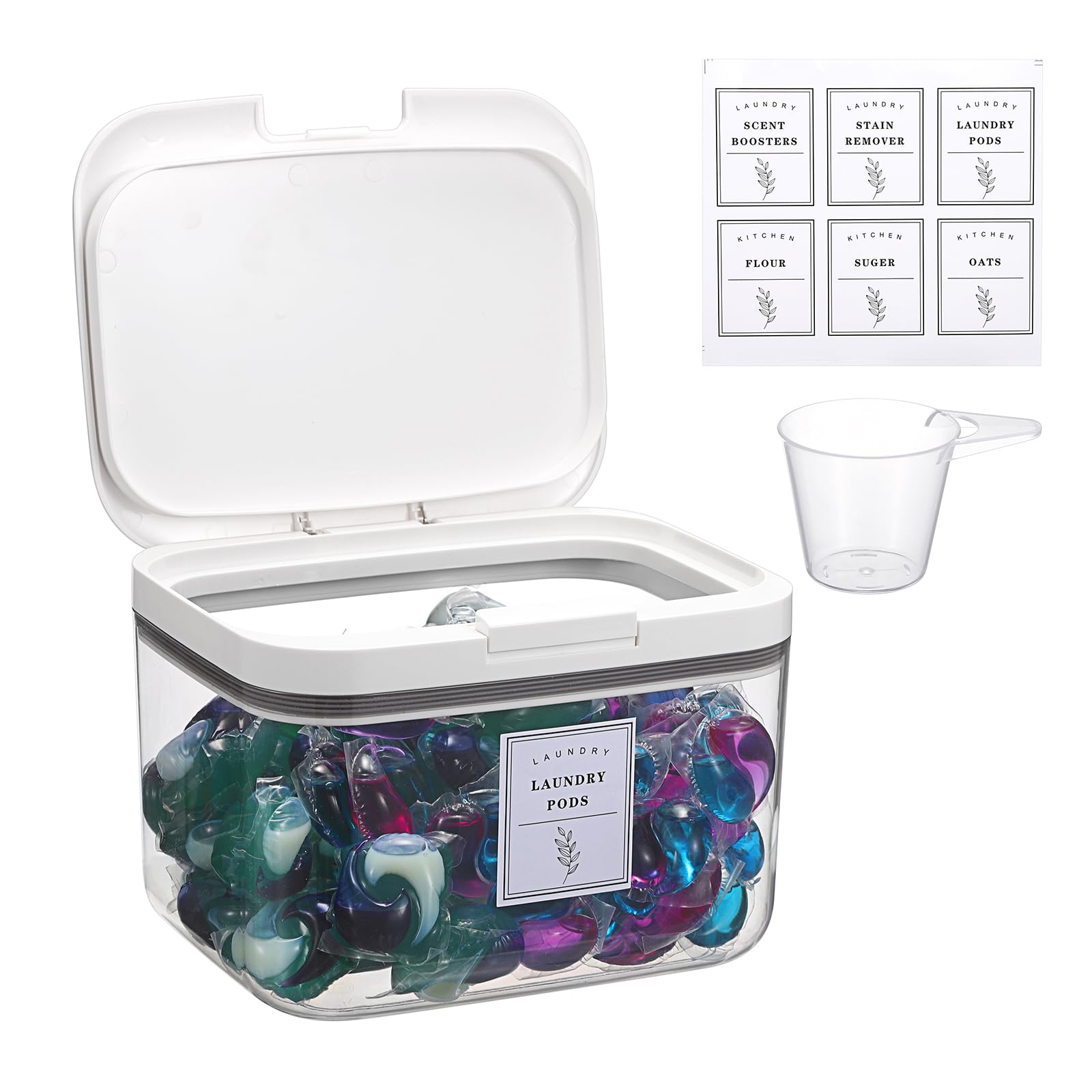 TOLIDA Clear Laundry Pods Container with White Push Up Lid - Automatic Pop-Up Washing Pods Holder, Large Capacity Storage Organizer for Bath Bombs, Scent Booster, Kitchen Food Storage Container
