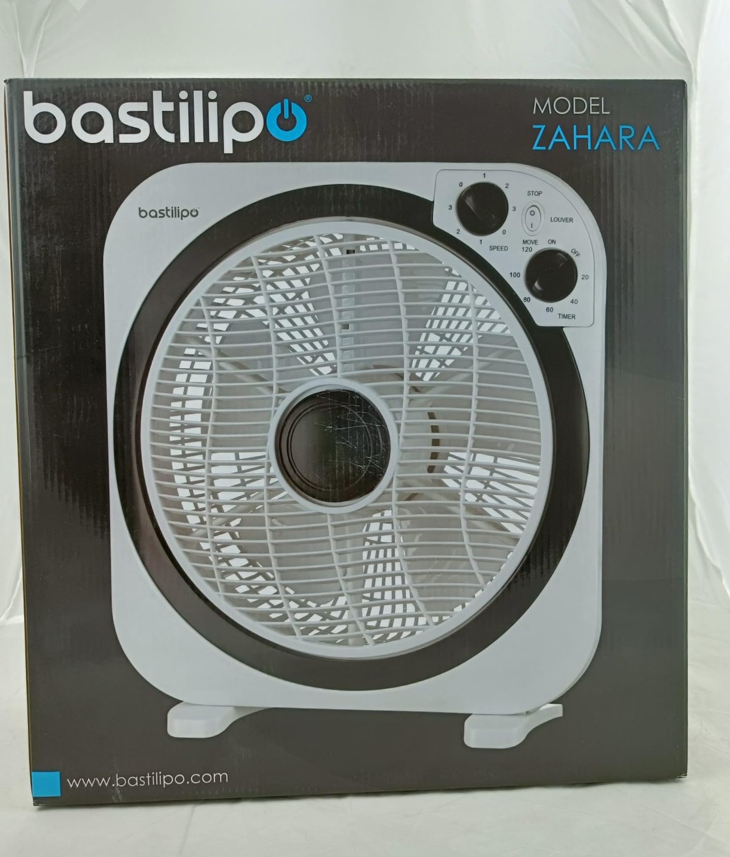 Bastilipo Zahara Ventilatore Tipo Box con Timer, 45 W, Plastica, 3 velocità, Nero/Bianco