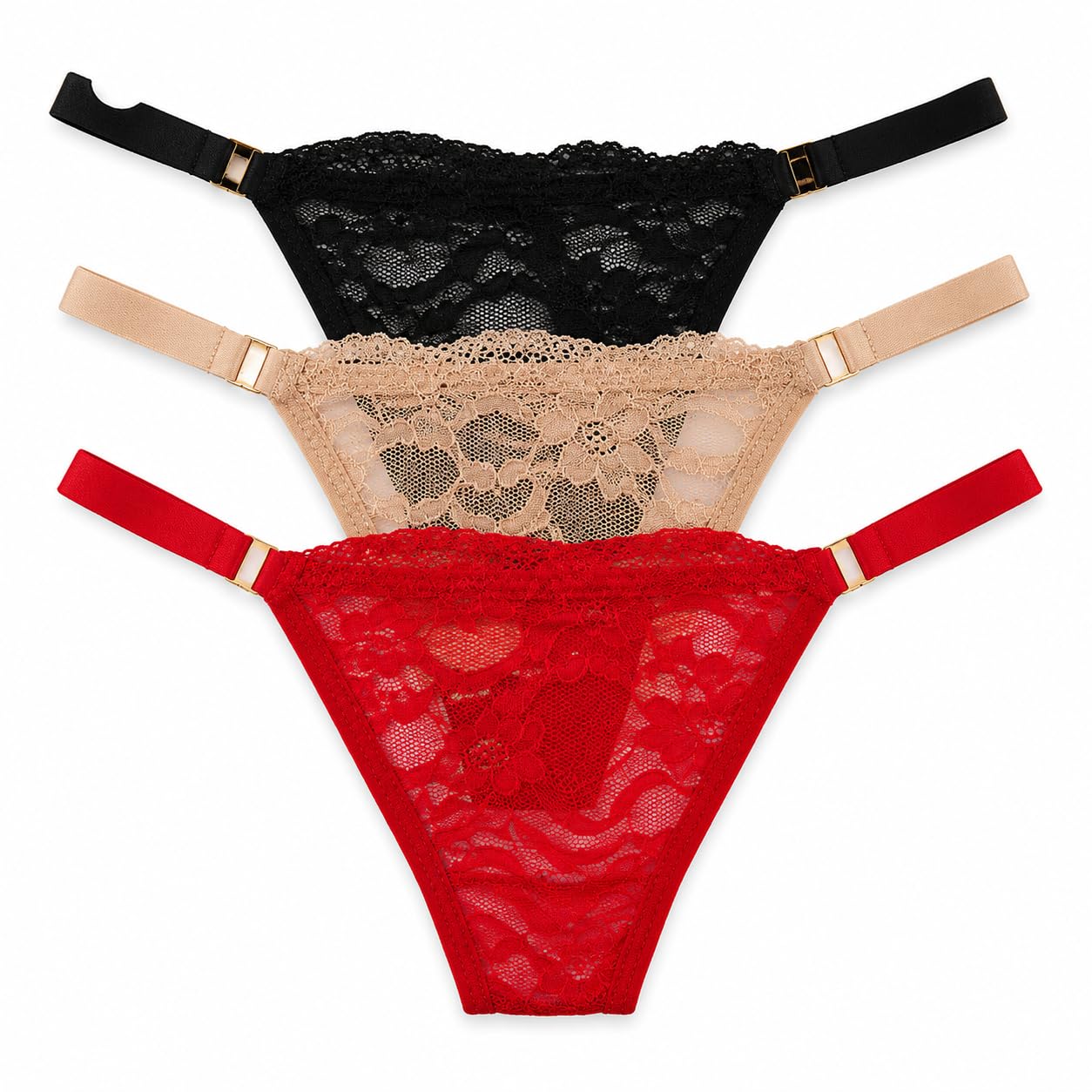 Women's Lace Thong Panty | Low Rise Seamless Thong | Breathable Cotton Fabric | Soft Stretch No Visible Panty Lines | Everyday Innerwear | Red Black Skin | Free Size-image-22