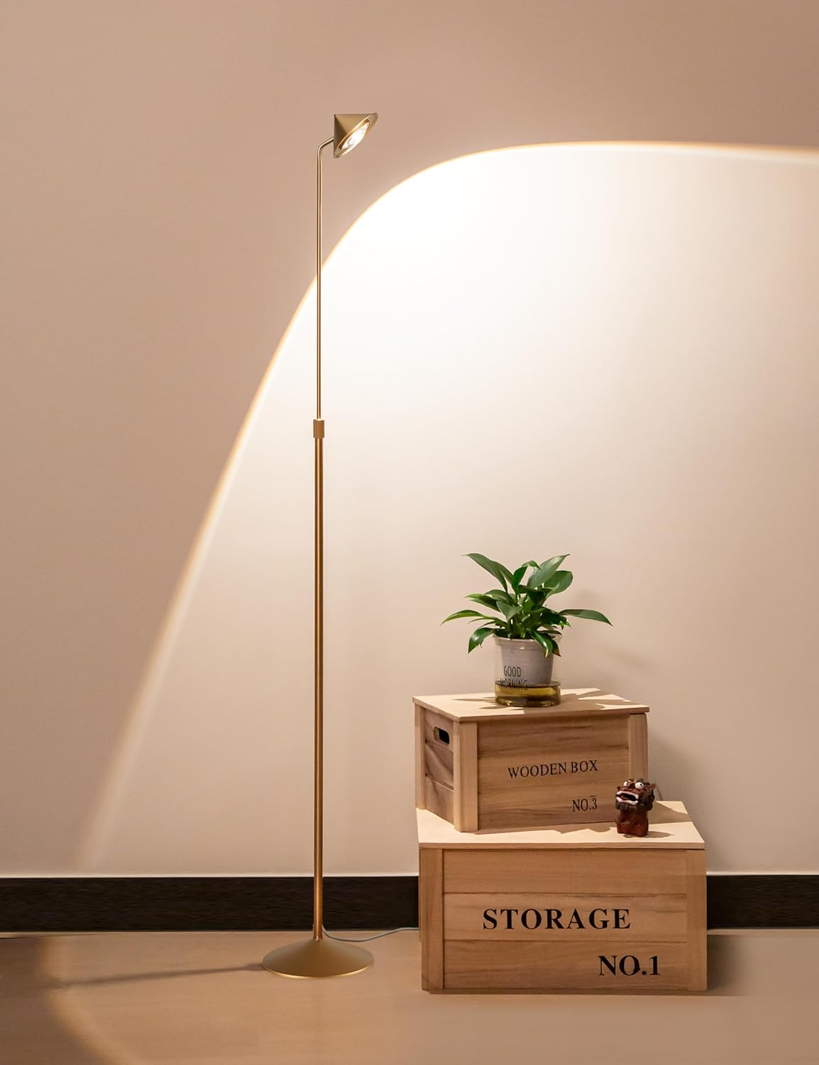 Tubicen Gold Floor Lamp, Flexible Up and Down Rotateble 150 Degree, 3-Stage Touch Dimmable LED Corner Floor Lamp for Bedroom, Adjustable Heights, Modern Standing Lamp for Reading, Sewing, Crafting