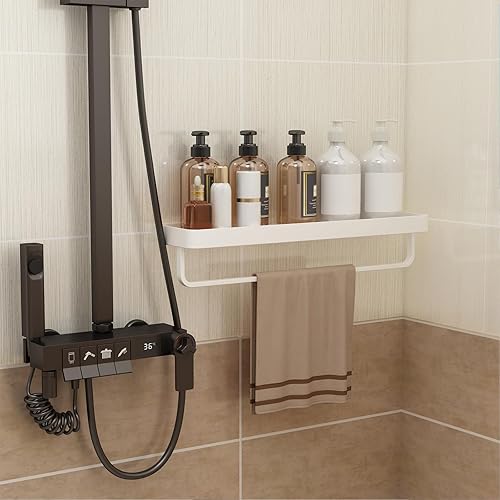 Miniatura 38 de Danpoo Estantes de baño flotantes negros de 16 pulgadas con toallero, estante de pared de vidrio templado transparente, paquete de 2 unidades, Negro