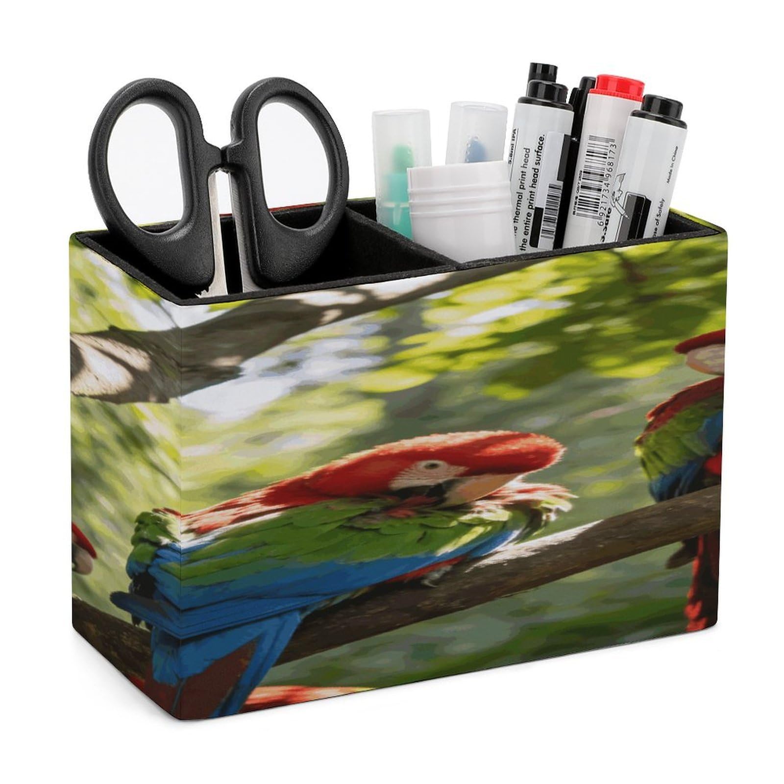 LZQPOEAS Birdsong in The Forest Pen Holder Double Compartments Pen Cup Makeup Brush Holders Leather Pencil Holder Locker Organizer for Work Locker Accessories Modern Pencil Cup for Desk
