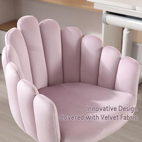 Miniatura 6 de LukeAlon Bonita silla de escritorio giratoria para niños, silla de estudio de terciopelo con ruedas y brazos, cómoda silla tapizada de altura