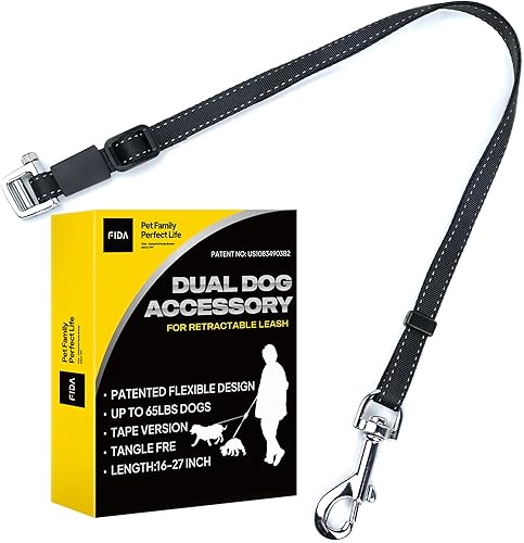 Fida Accesorios duales para pasear perros para correa retráctil, diseño de rodillo patentado, correa reflectante sin enredos, ajustable para perros