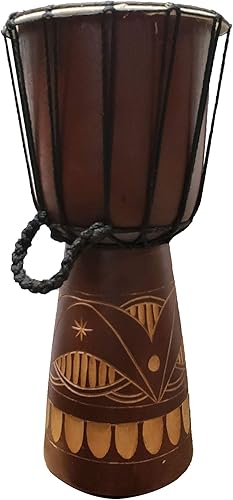 Miniatura 57 de Djembe Drum Carved Bongo música de inspiración africana también una idea única para regalar. Carver Abstract Elephant Giraffe Turtle.
