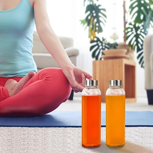 Miniatura 7 de Paquete de 12 botellas de agua de vidrio, botellas de vidrio transparente de 16 onzas con tapas de acero inoxidable, botellas de vidrio