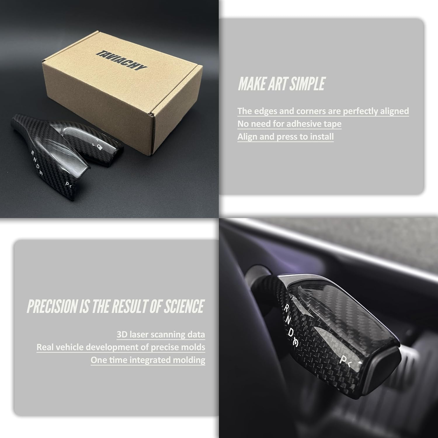 Real 3K Carbon Fiber Steering Lever Cover for Tesla Model 3 Model Y 2024-2017 Gear Shift Cover Accessories Gear Lever Decorative Cover for Tesla Model 3 Model Y(Glossy Black)
