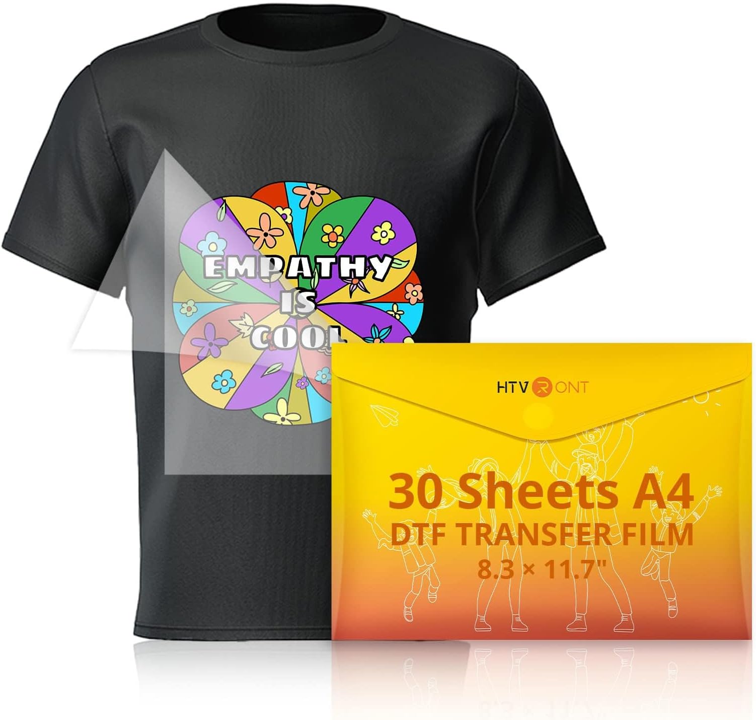 HTVRONT DTF Transfer Film for Sublimation - 30 Sheets of A4 (8.3×11.7") DTF Paper for Inkjet Printers, Direct to Film Transfer Paper for Cotton T shirts, Easy to Use, Vivid Colors, Easy to Indentify