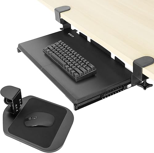 VIVO Combo de bandeja pequeña para teclado y alfombrilla para mouse, sistema de montaje de abrazadera en C resistente, alfombrilla de mouse