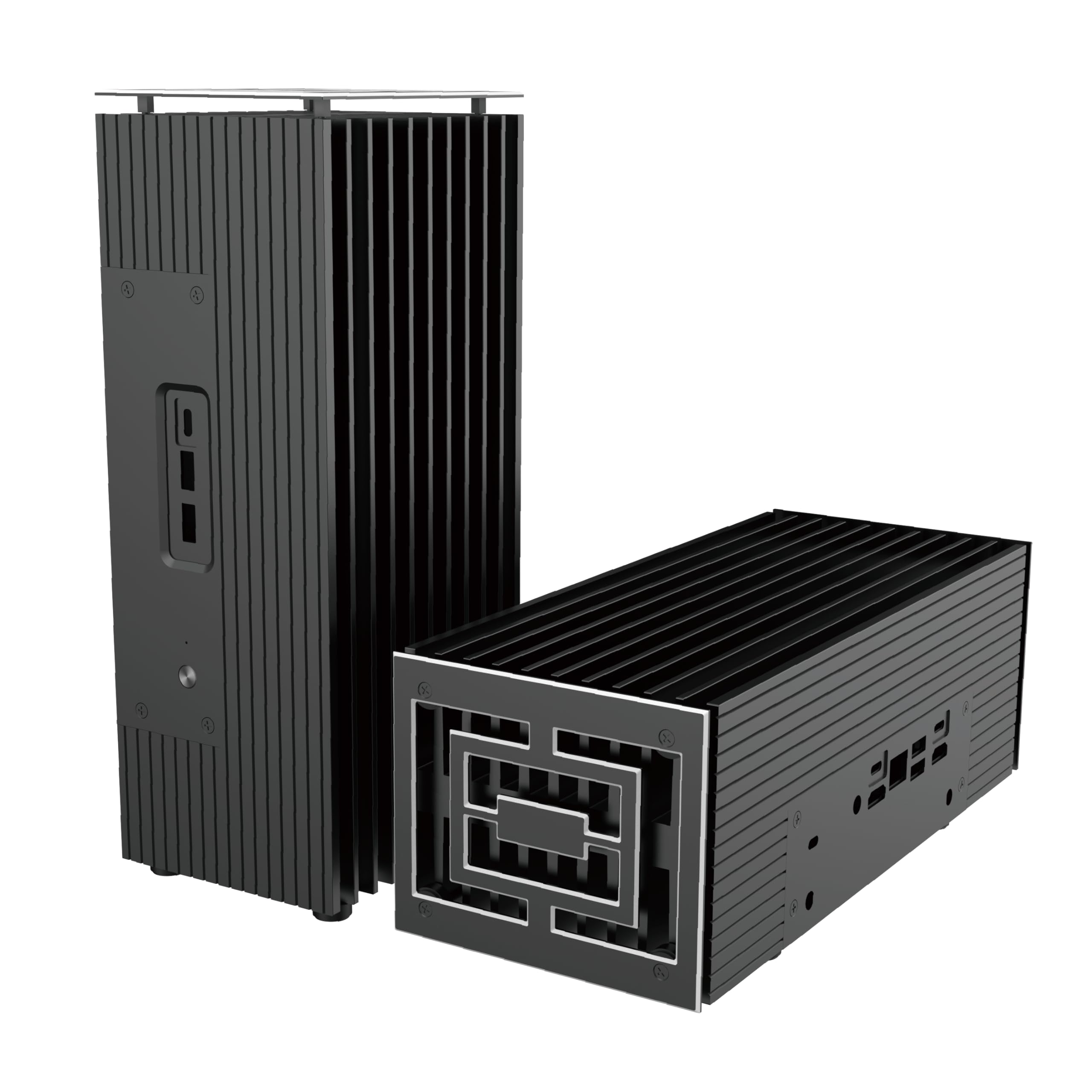 Akasa Turing RC Pro, Designed for ASUS NUC 14/15 Pro Core™ i7, Aluminium Mini Fanless Case with Thermal Kit, Front USB A & C Ports, Vertical or Horizontal Placement, A-NUC101-M1B