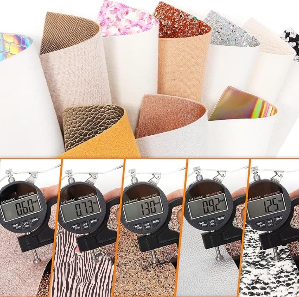 LOTOFUN 30 Pieces Random Colors Faux Leather Sheets 8X 6Inch Multiple Styles Mixed Glitter Grain Texture Embossed Pattern Printed Colored Leather for Earrings Making Hair Bow and Crafts DIY