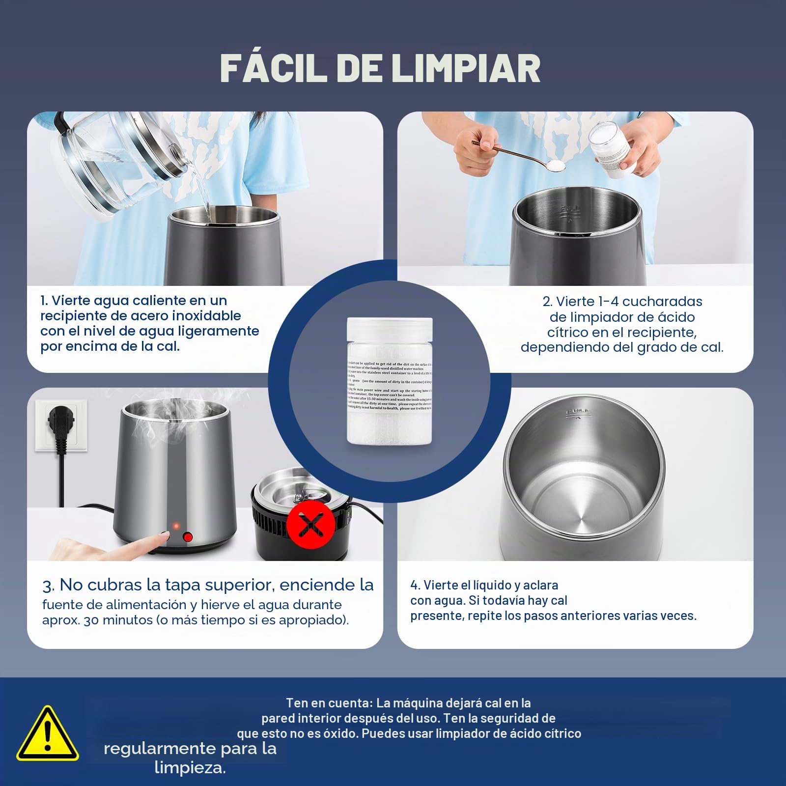 Hanchen Destilador de Agua 4L Acero Inoxidable Purificador de Agua con Jarra de Vidrio 1L/H Máquina de Agua Destilada para Hogares Laboratorios Industrias Jarra de Vidrio (Gris)