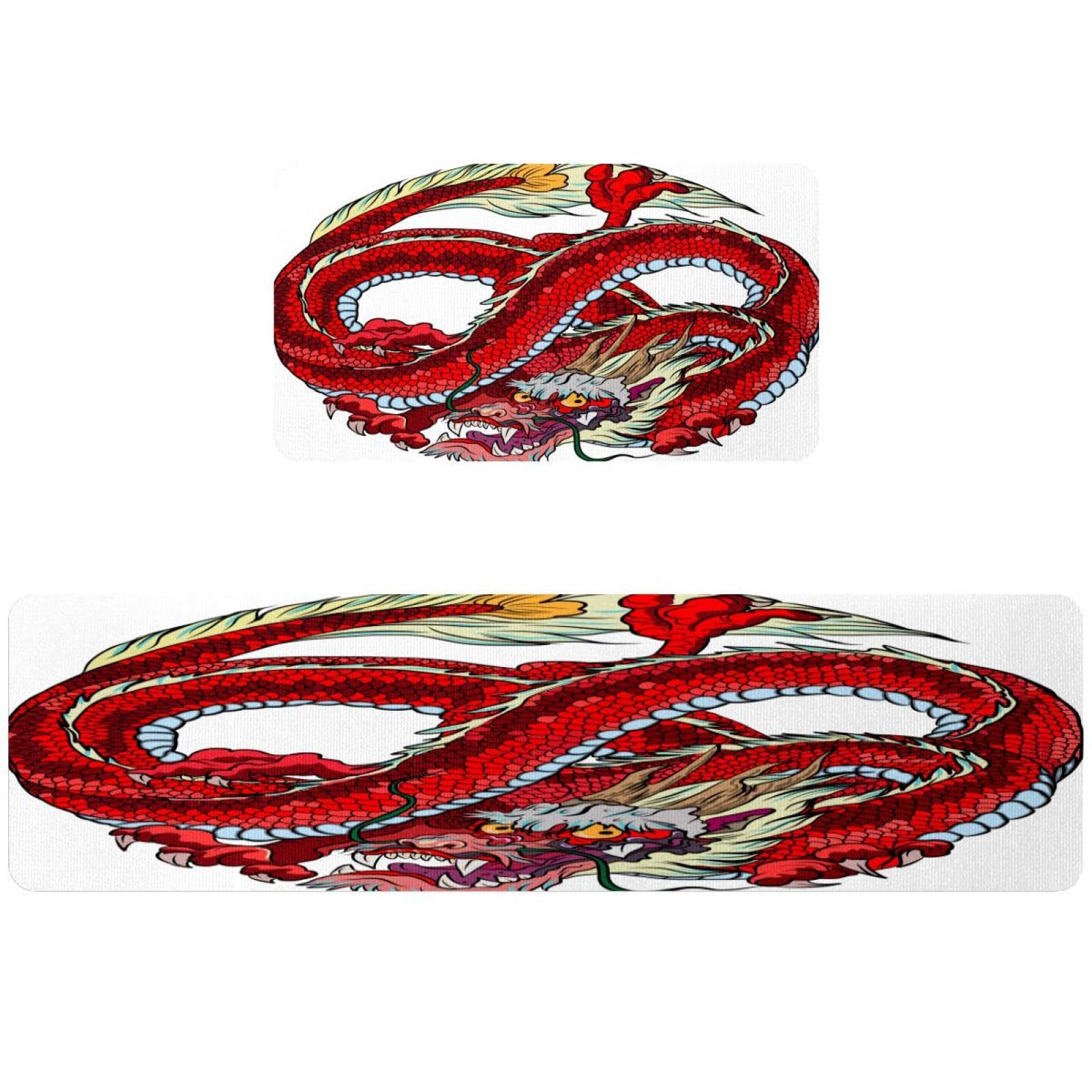 Tapis de cuisine antidérapant lavable pour sol propre : lot de 2 tapis absorbants dragon