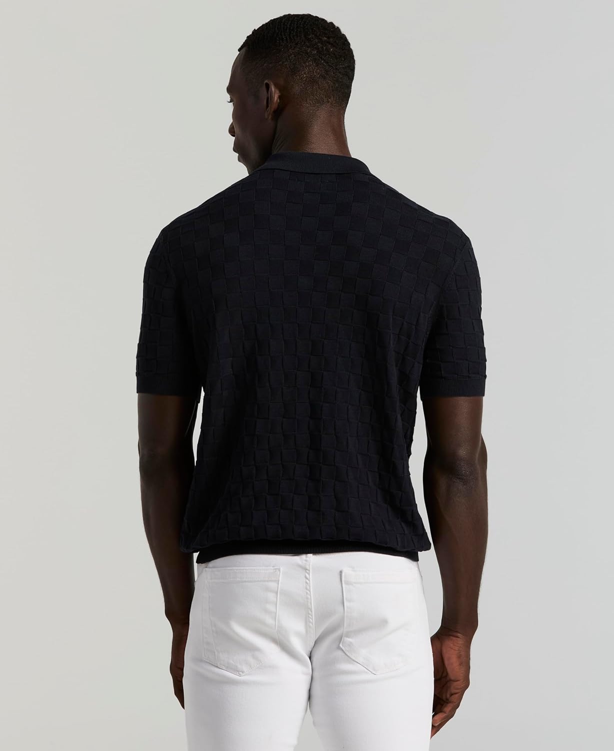 Perry Ellis Men's Short Sleeve Checker Texture Open Polo Sweater