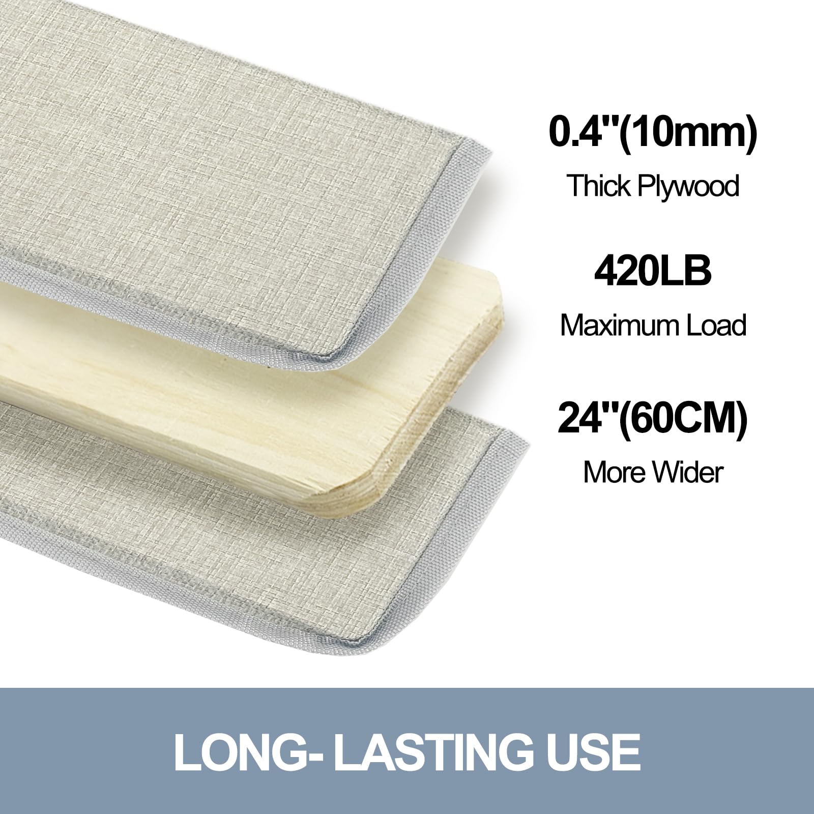 Soporte de cojín de sofá para asiento caído – (60 x 205 cm) de madera para sofá extra grande de 3 plazas, tableros rejuvenecedores de sofá grandes con superficie Oxford (beige)
