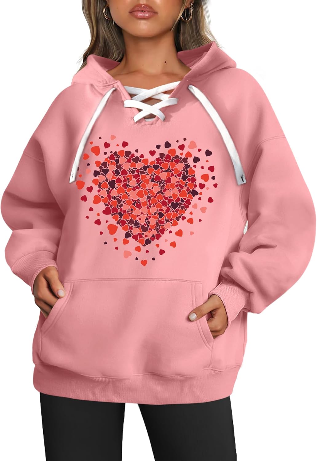 Valentines Sweatshirt Women: Love Heart Graphic Hoodie Long Sleeve Shirt Lovers Gift Pullover Top