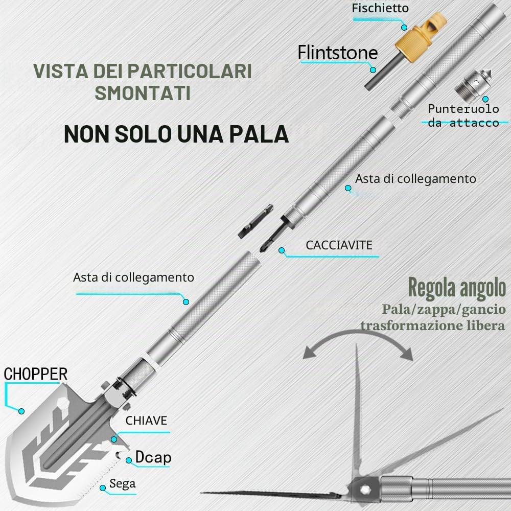 Goutime Pala da Campeggio ed Escursionismo, Kit Multiuso Pieghevole e Staccabile, con Custodia, Pala di Salvataggio e Pala di Sopravvivenza per Campeggio, Spiaggia, Escursionismo, attività all'aperto