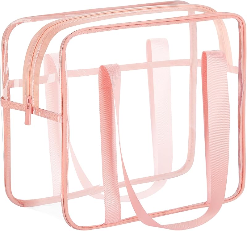 Necessaire grande transparente HAOGUAGUA em PVC, bolsa tipo tote com alças e zíper, rosa