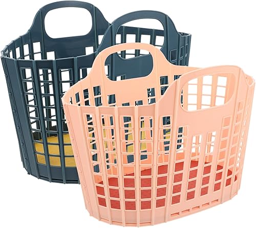 Miniatura 8 de Luxshiny Cesta de compras de plástico, 2 unidades, organizador de plástico, cestas de almacenamiento con asas, organizador de contenedores portátil