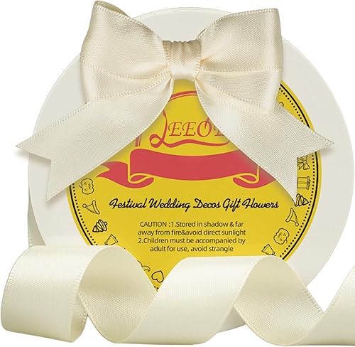 Miniatura 2 de Cinta de satén de doble cara marfilblanco antiguo de 78 pulgadas x 25 yardas, cinta de poliéster marfil para envolver regalos, muy adecuada para