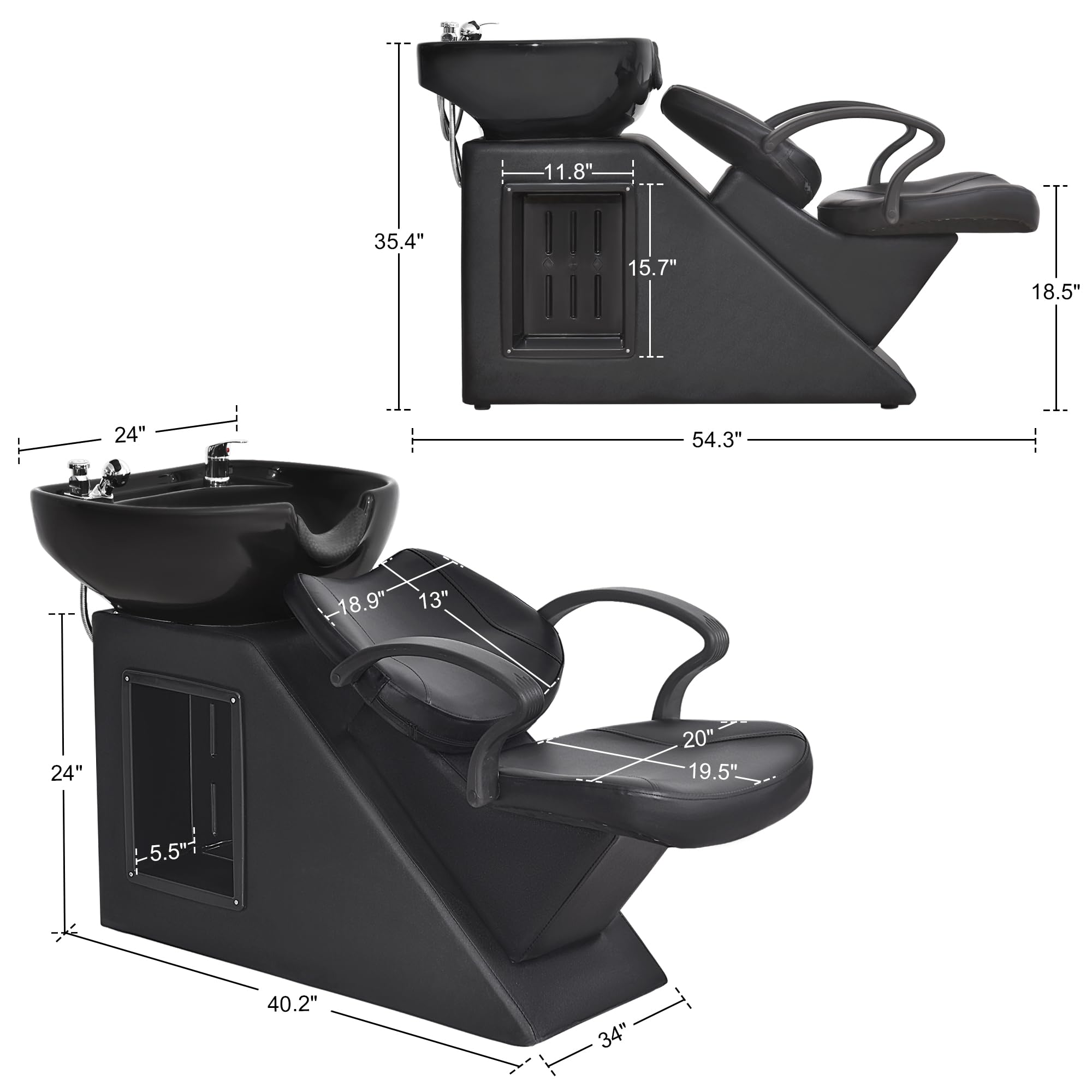 BarberPub Ceramic Bowl Shampoo Chair and Bowl Set, Backwash Shampoo Station Chair for Beauty Salon Spa, Home Salon, Barbershop 9020