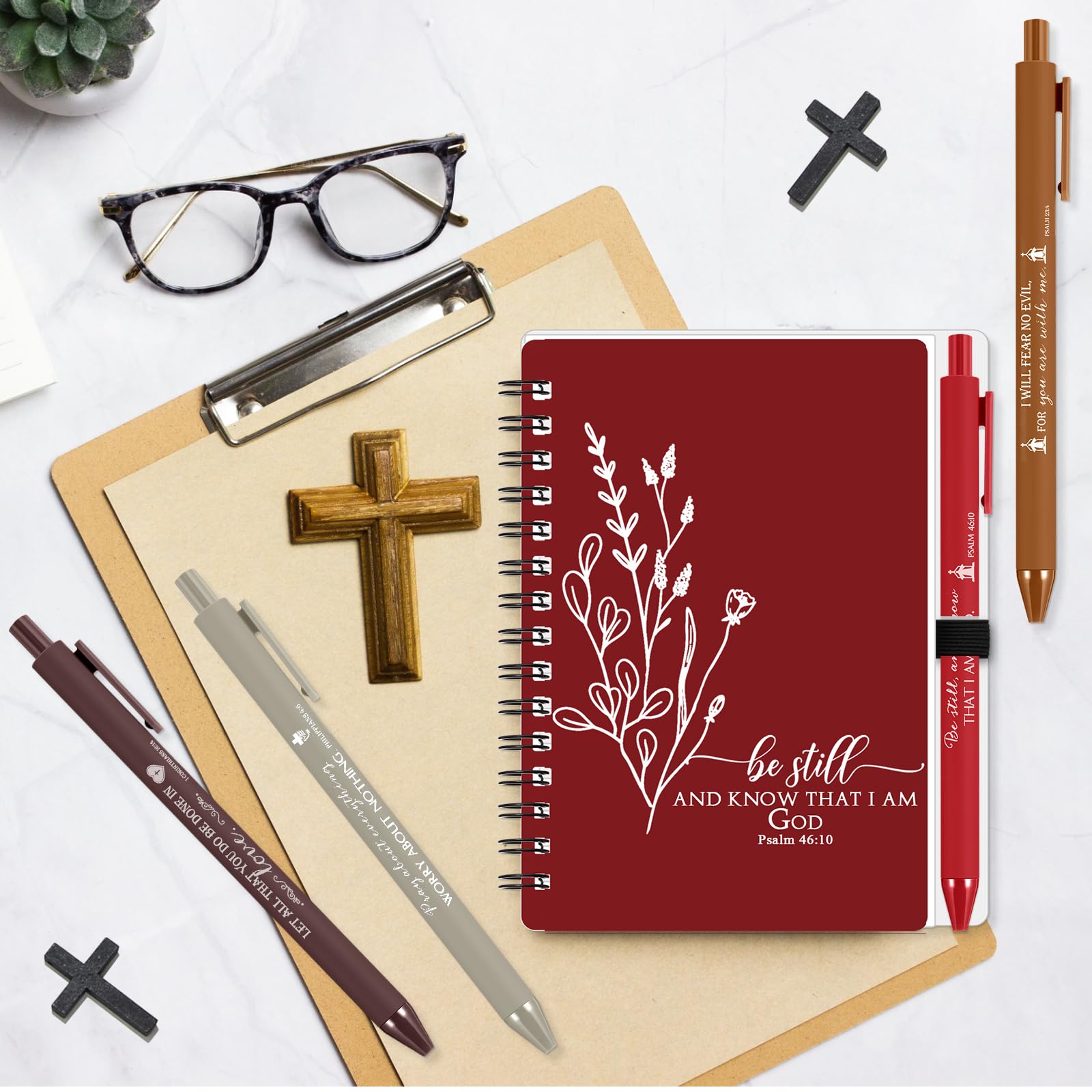 Kosiz 30 Sets Christian Gifts Bulk for Women Back to School Bible Set Religious A6 Spiral Notebook Journaling Study Supplies Scripture Notepad Ballpoint Pen for Church Sunday School (Joyous Colors)