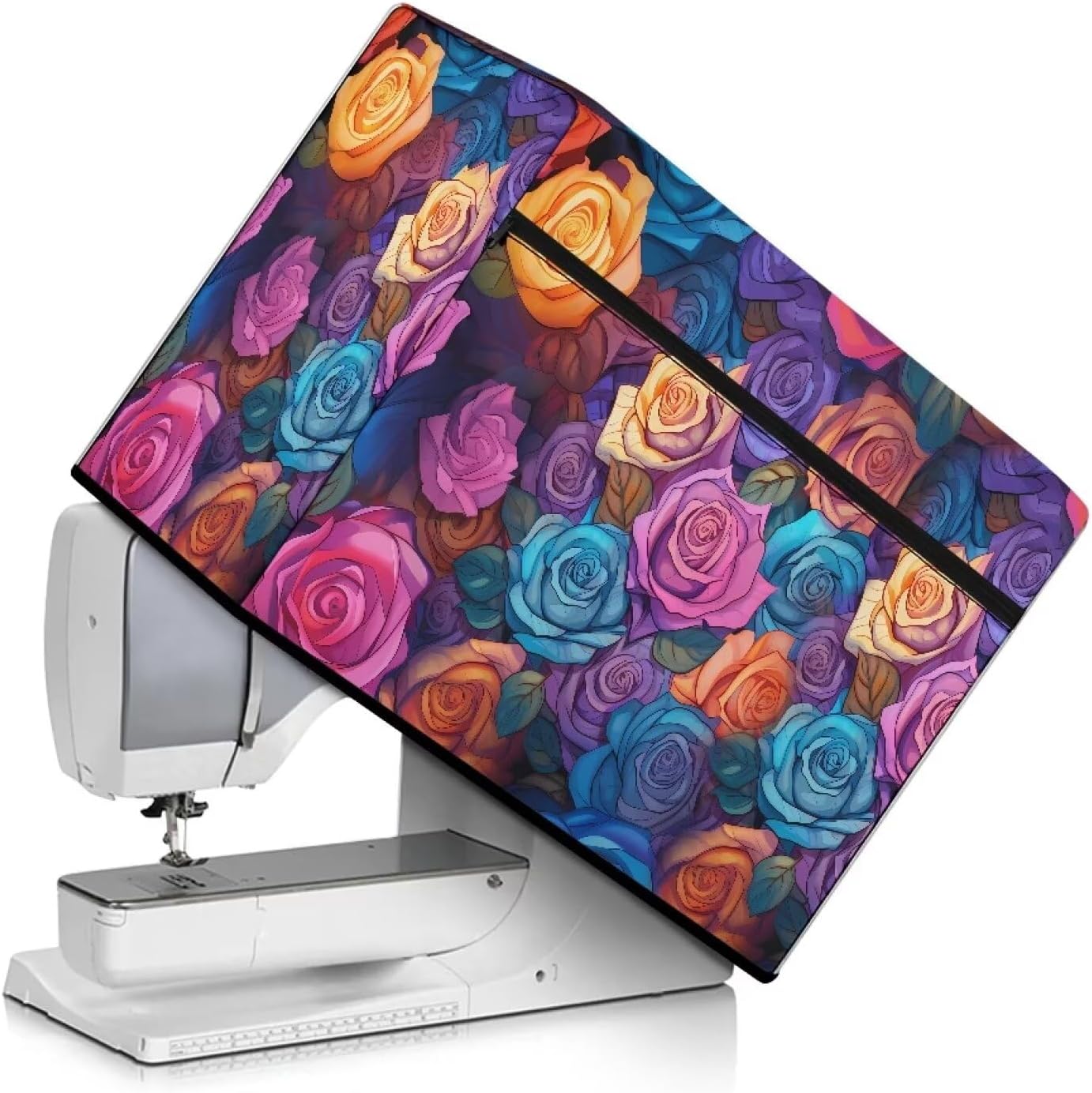 Vintage Hippie Flower Sewing Machine Cover Protective Modern Design Sewing Machine Dust Cover for Standard Singer & Brother Machines Stain Resistant Stylish Home Decor