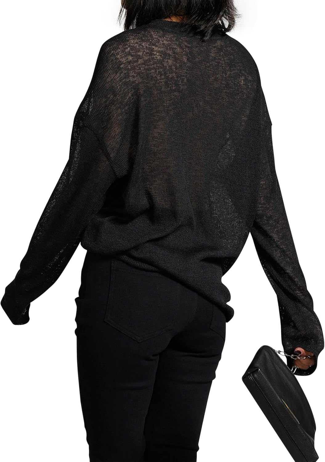 Remidoo Womens Oversized Tee Shirts See Through Sheer Top Long Sleeve T Shirt Loose Tops Black X-Large - Image 2