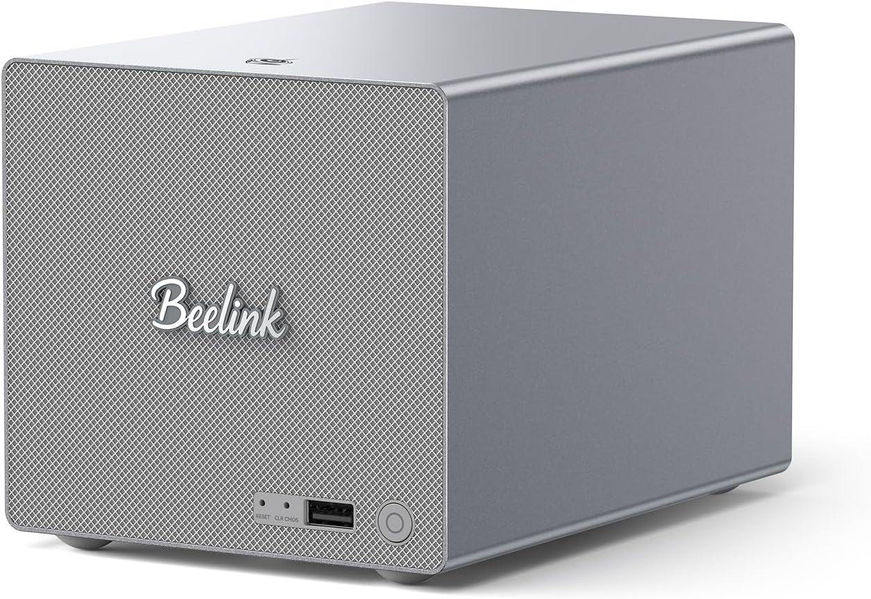 Beelink Me Pro, Mini PC NAS, Intel N150 CPU, 16GB LPDDR5, 1TB SSD, 3*M.2 PCIe3.0 SSD Slots + 2*HDD Bays(MAX 72TB), 5G + 2.5G Dual LAN/WiFi6/BT5.4, 4K Media Library, Private Cloud, Soft Router