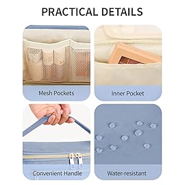 Wandering Nature Large Makeup Bag, Travel Make Up Organizer Cosmetic Brush Bags Case for Women in Fabric,Blue,Patent Pending